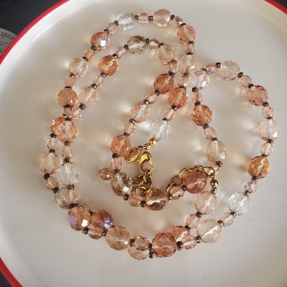 VTG Joan Rivers Pink Czech Glass AB Beaded Necklace Faceted Gold Tone Signed - Picture 2 of 7